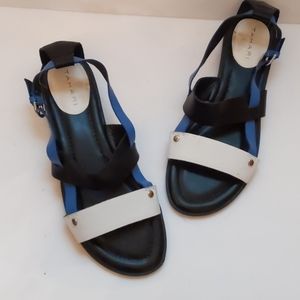 Tahari black, white, blue leather sandals-sz 9 1/2